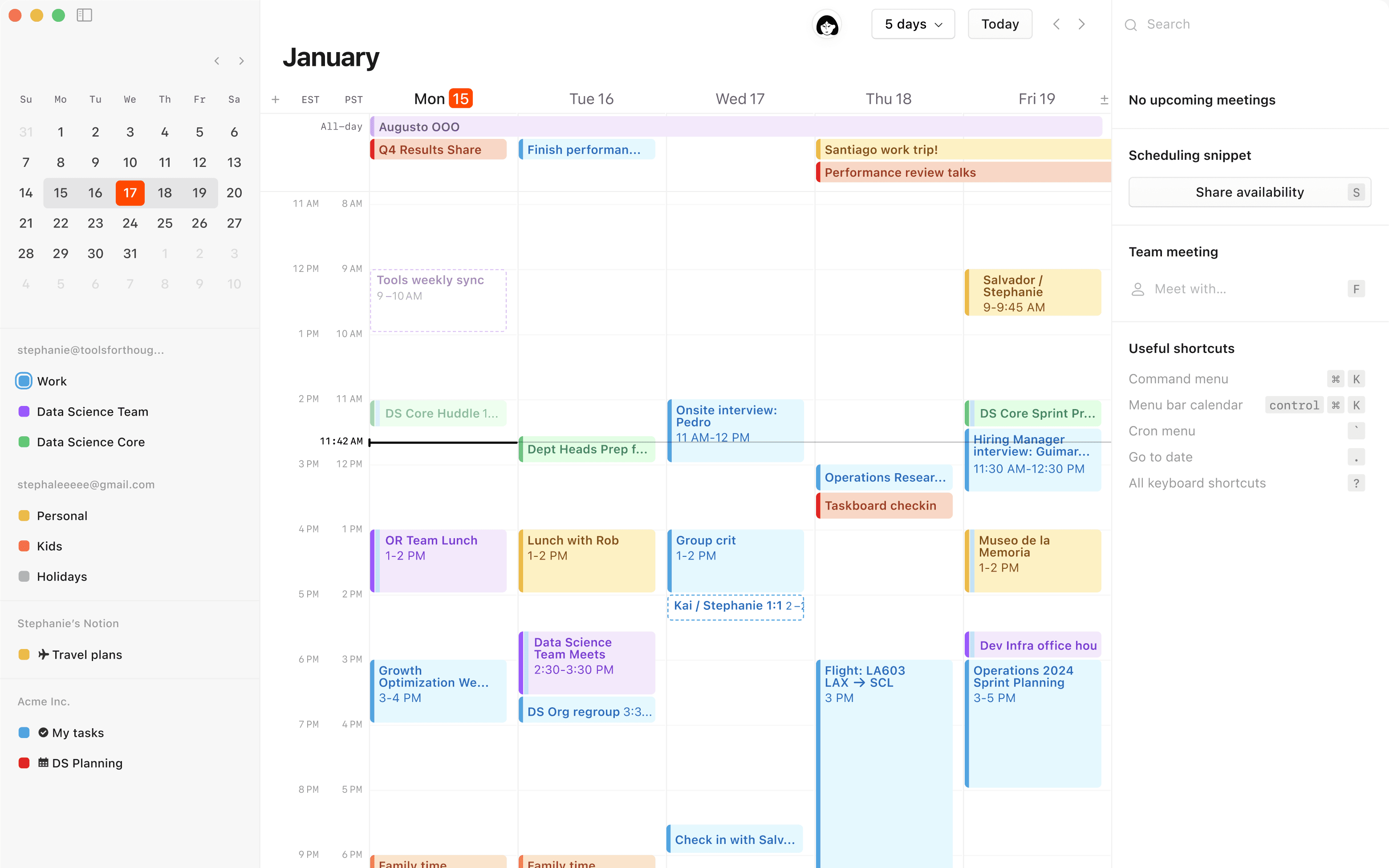 Una captura de pantalla de Notion Calendar en escritorio