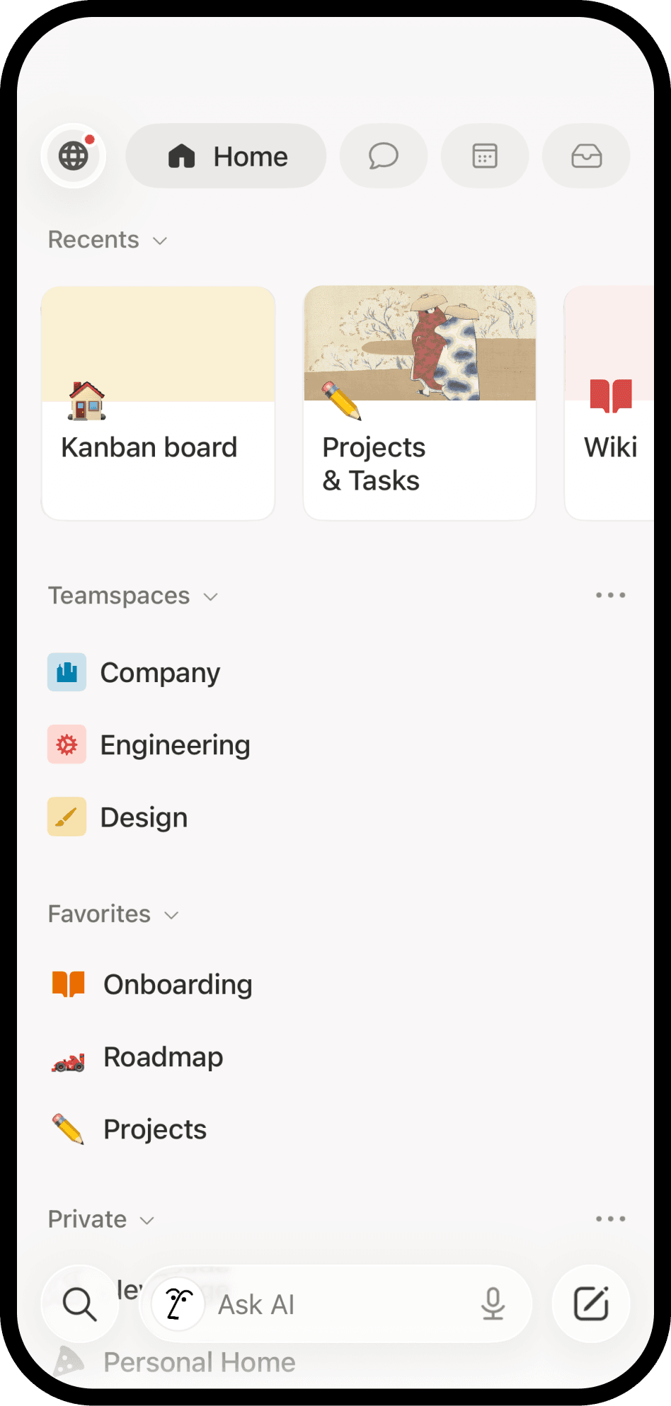 A screenshot of Notion on mobile