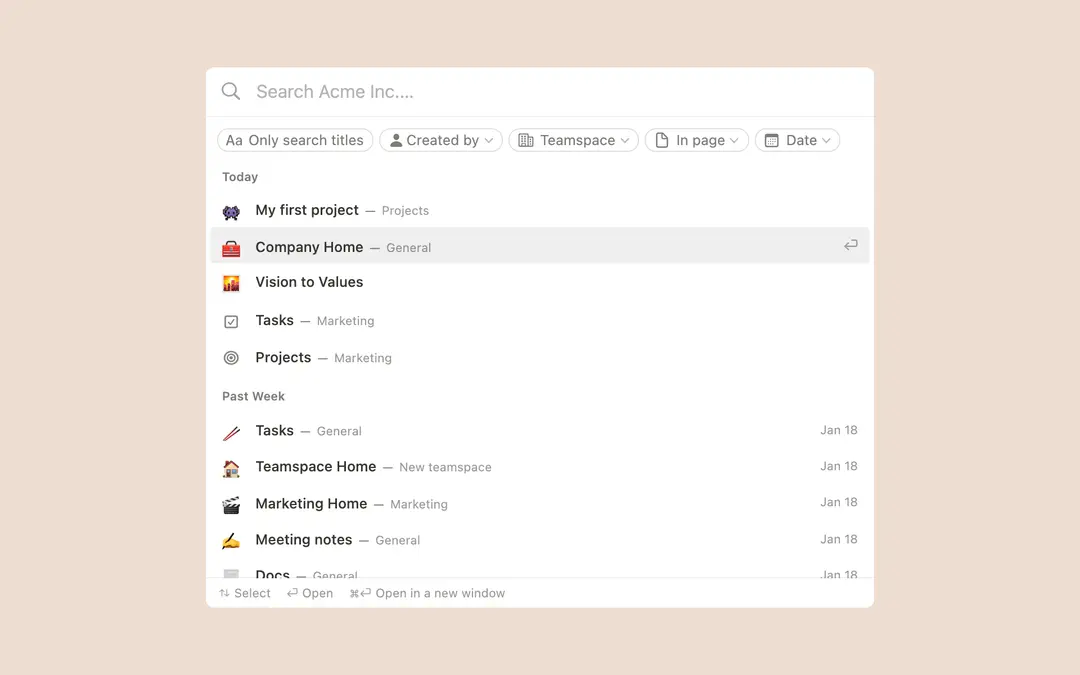 Search in your workspace