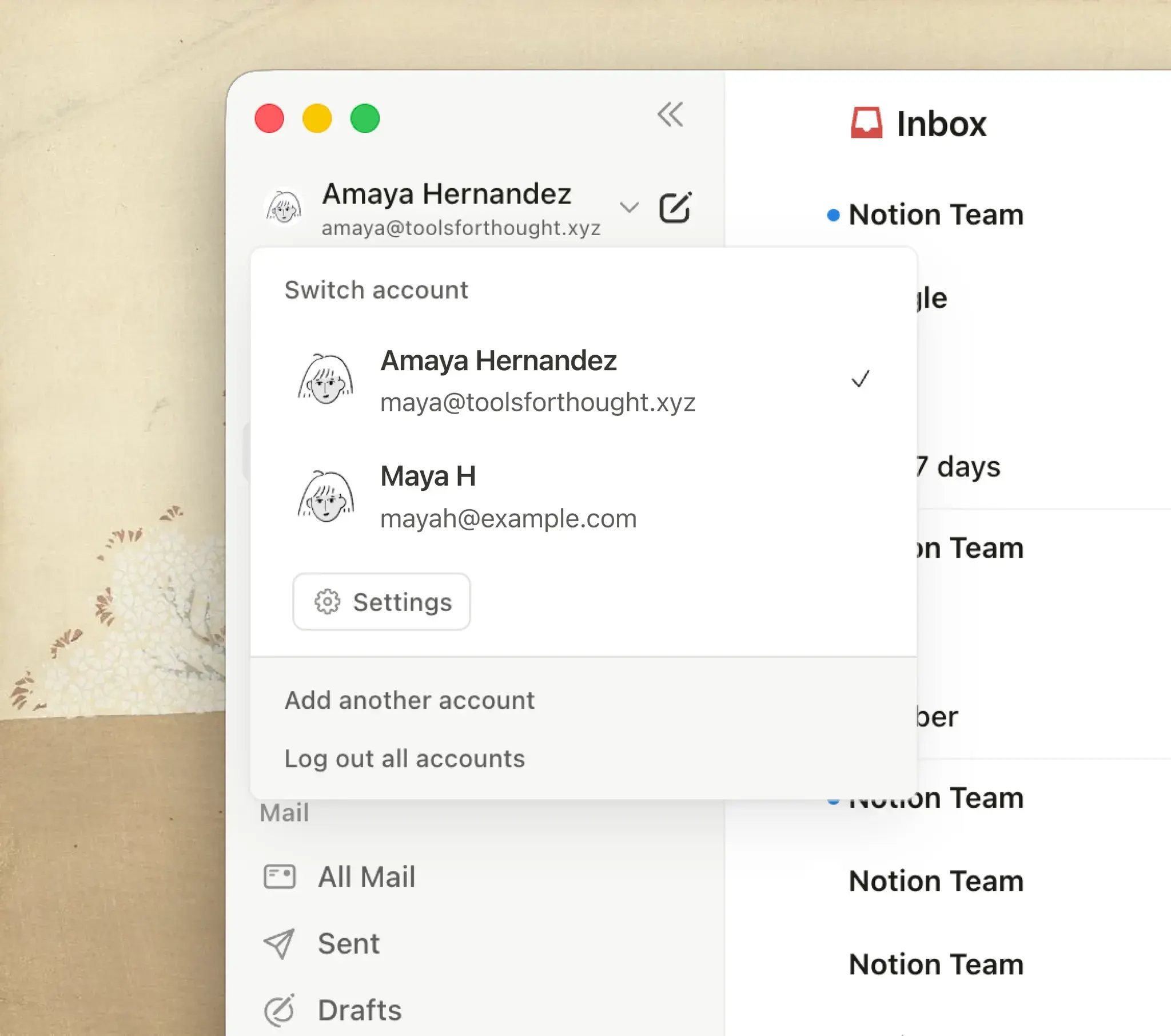 Multi-account on Notion Mail