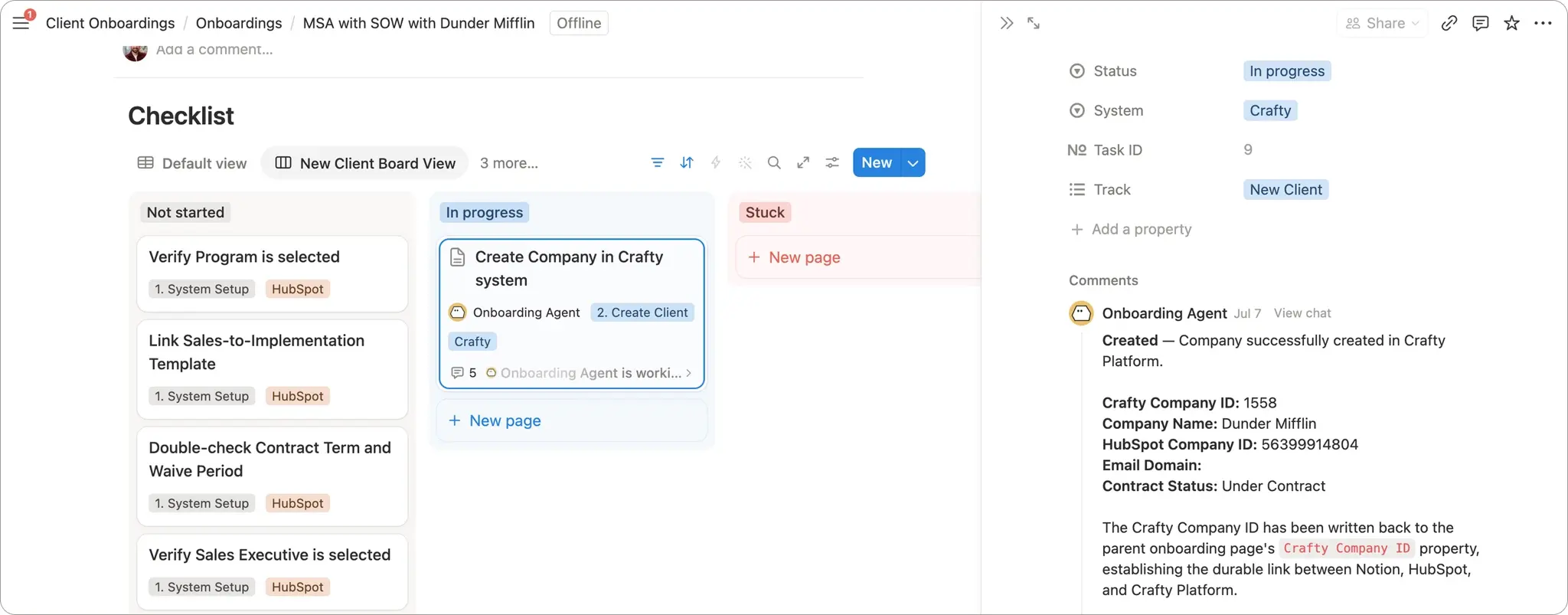 Crafty - Client Onboarding Tasks