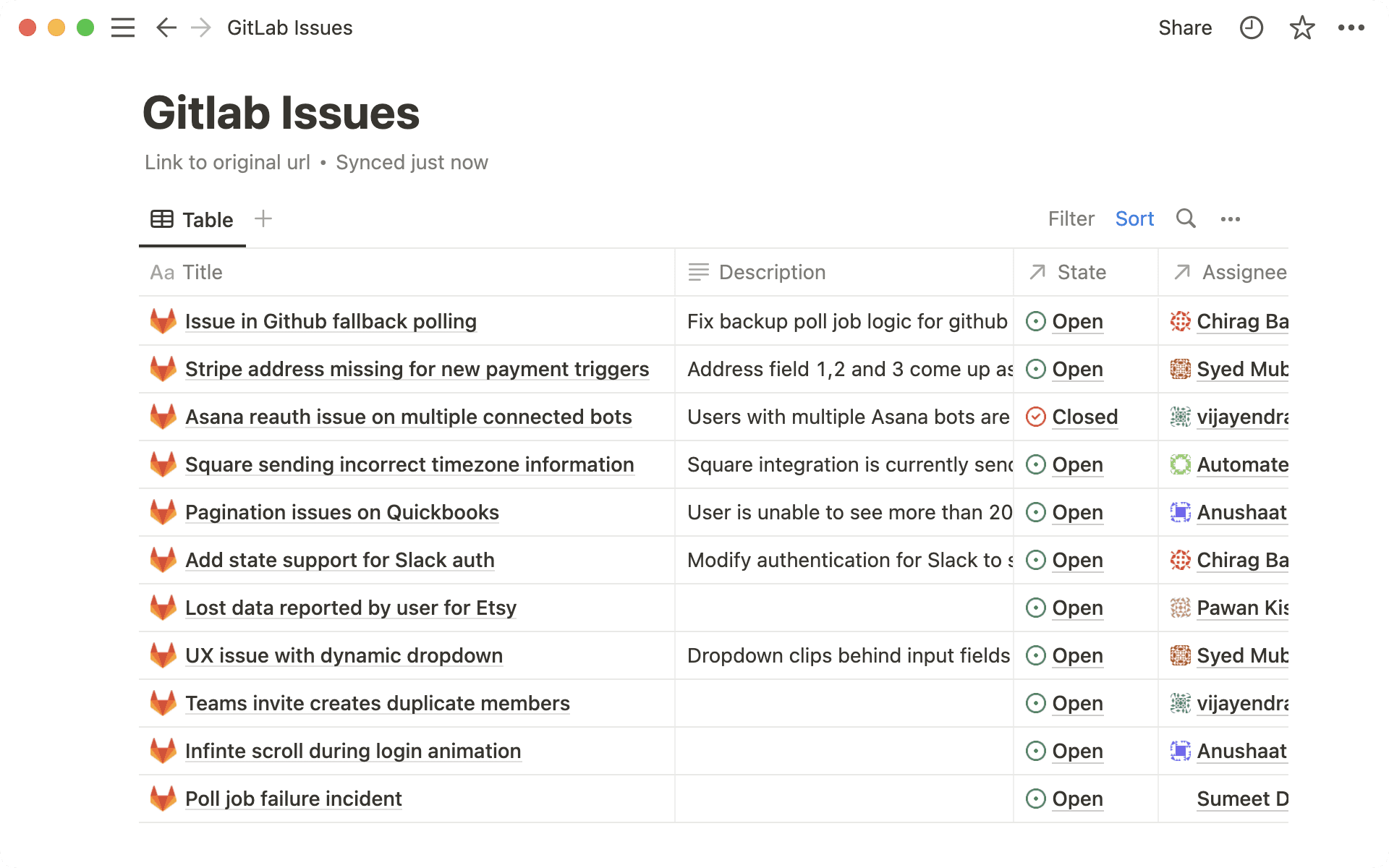 GitLab synced db