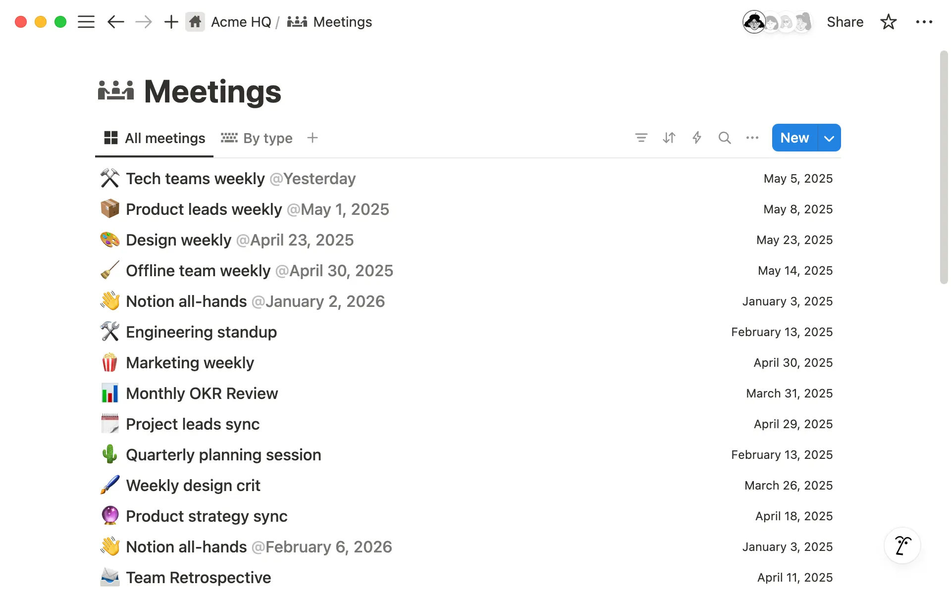 Configura una base de datos de notas de reuniones para organizar tus reuniones y encontrarlas fácilmente, todo en un solo lugar dentro de tu espacio de trabajo.