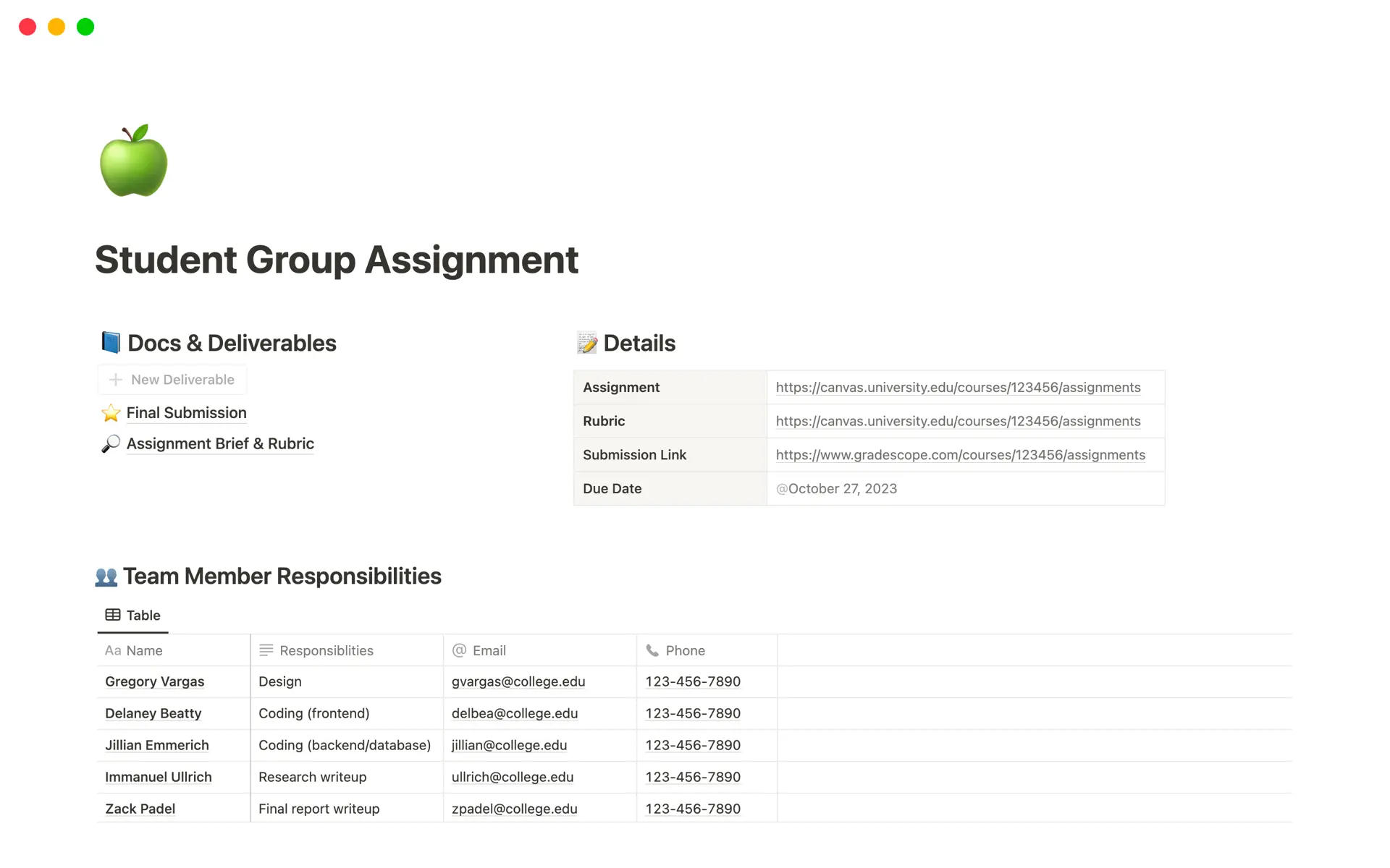 Use this template to keep everyone in your group on the same page.