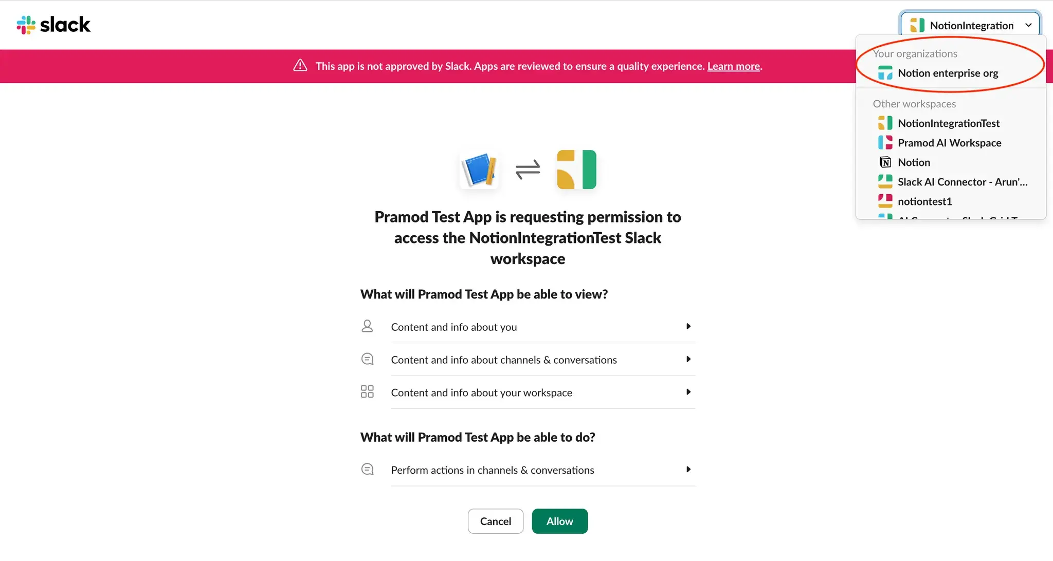 hc: chọn tổ chức Slack Grid