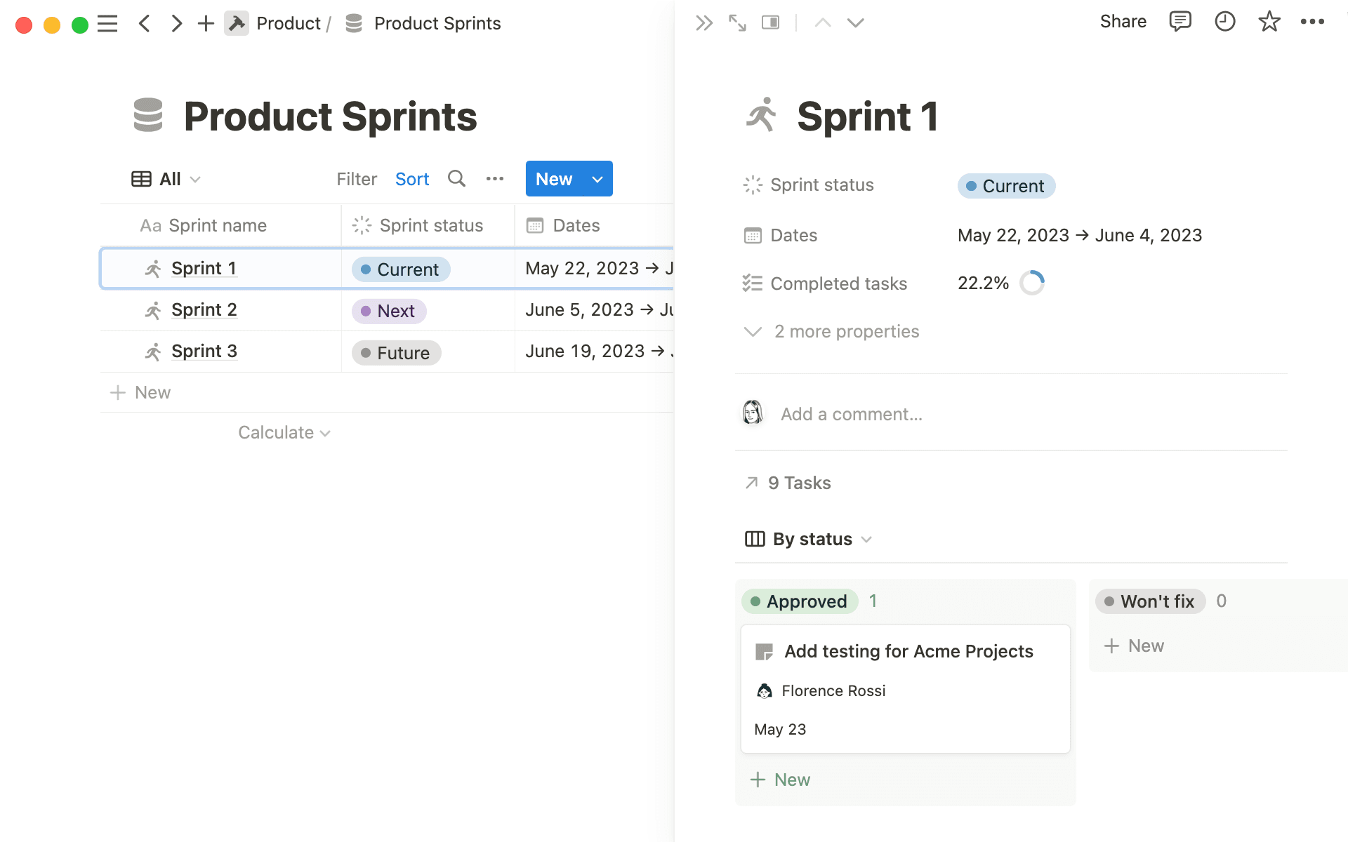 A progress ring shows you how close you are to completing your sprint.