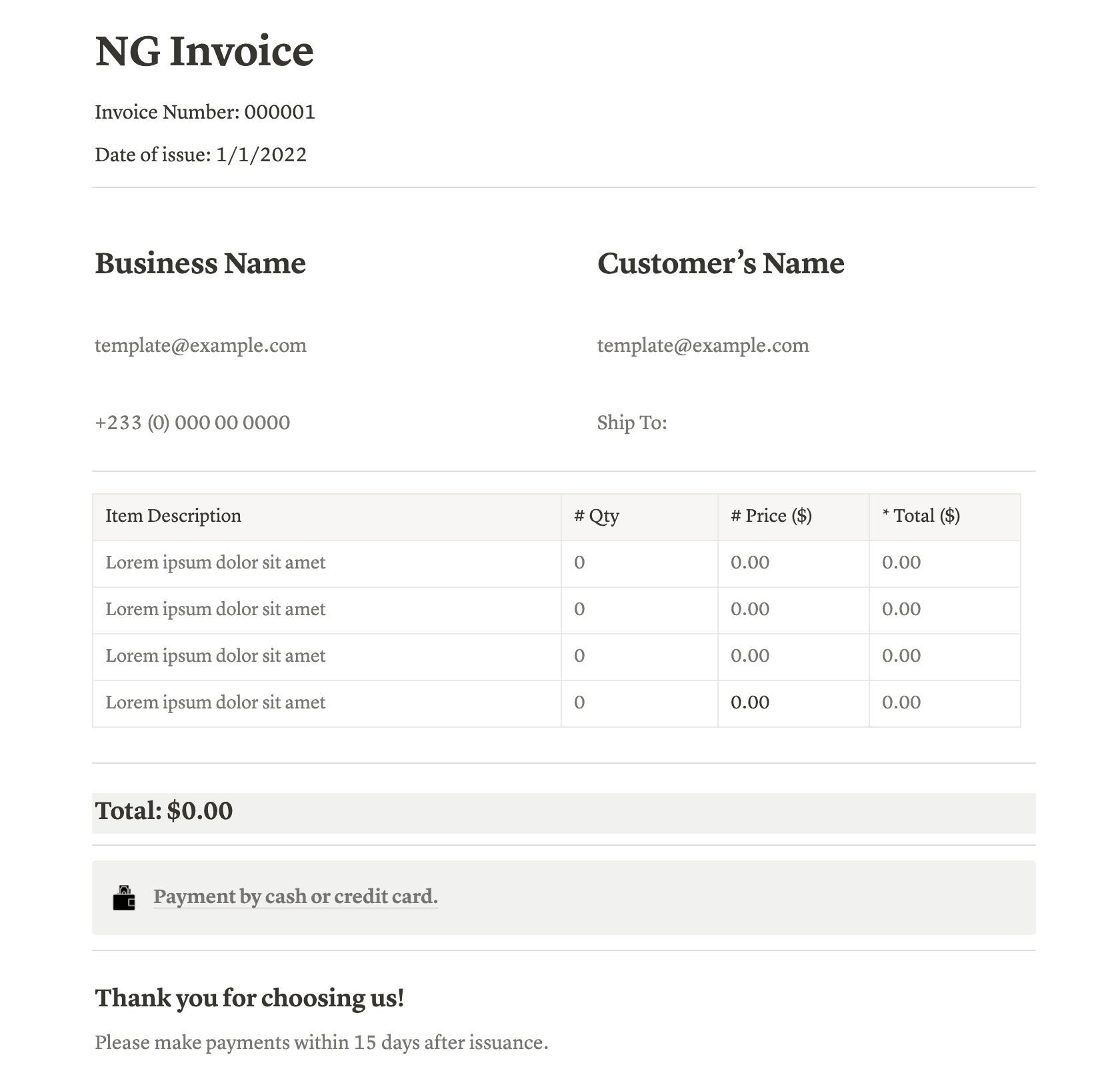 NG invoice