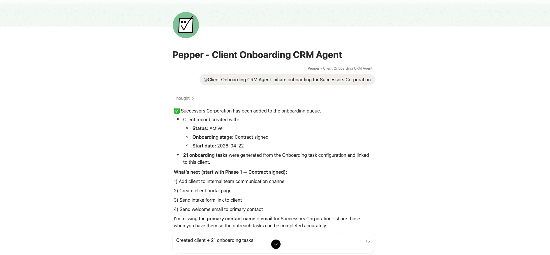 Pepper - Client Onboarding CRM Agent