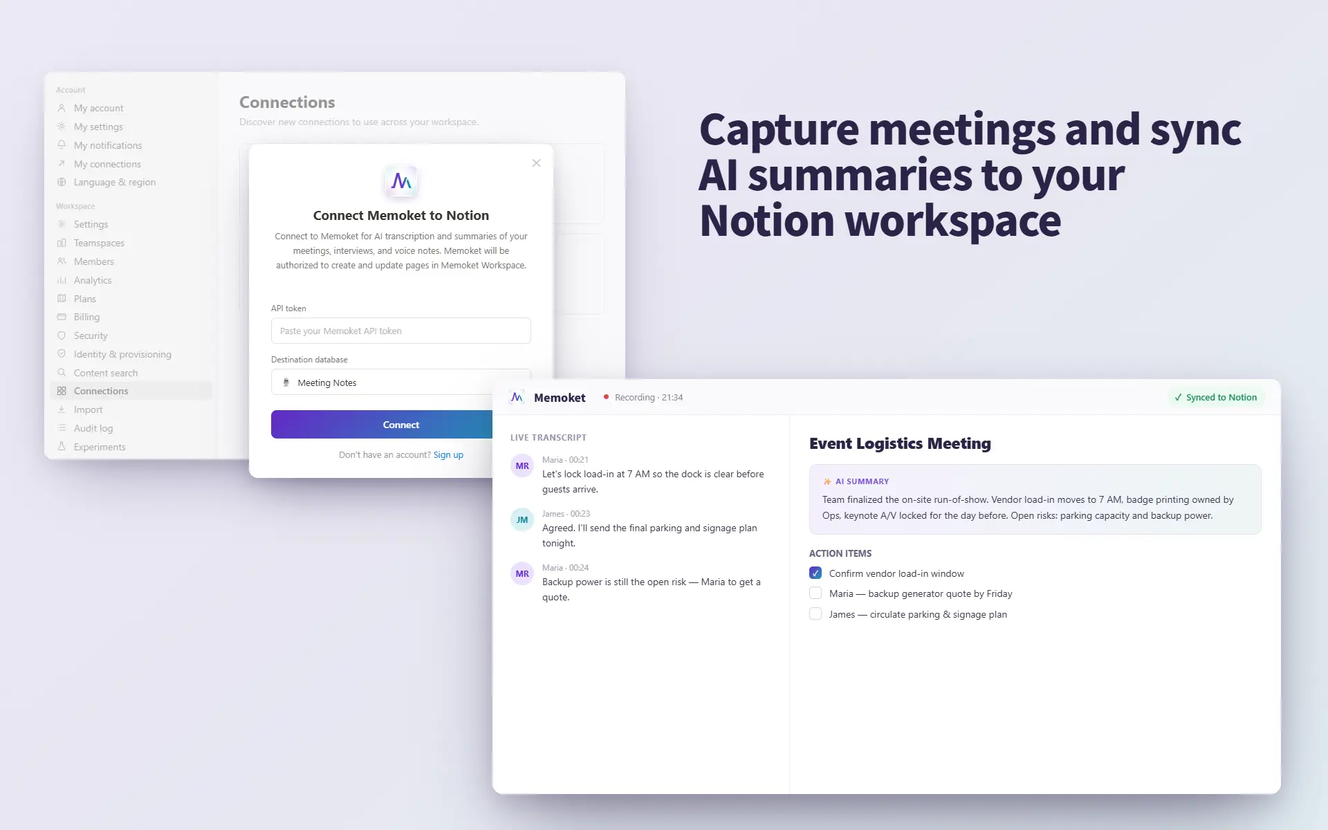 Send transcripts and AI summaries to Notion
