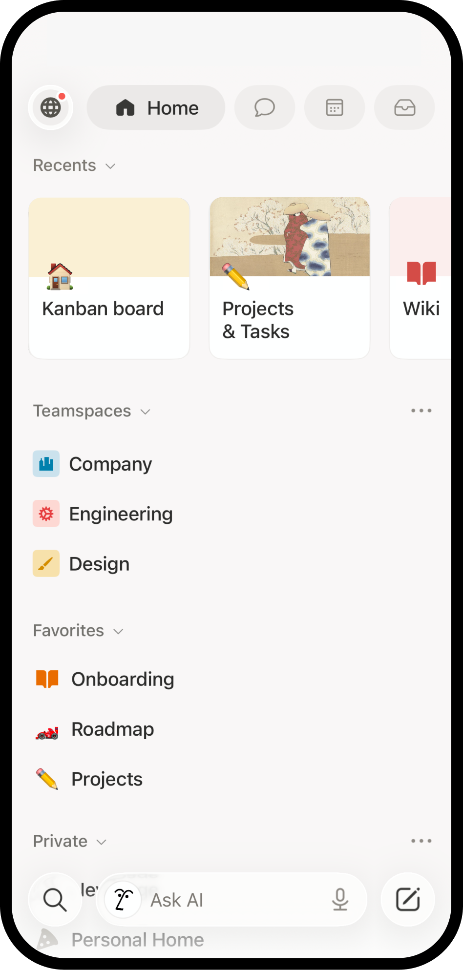 A screenshot of Notion on mobile